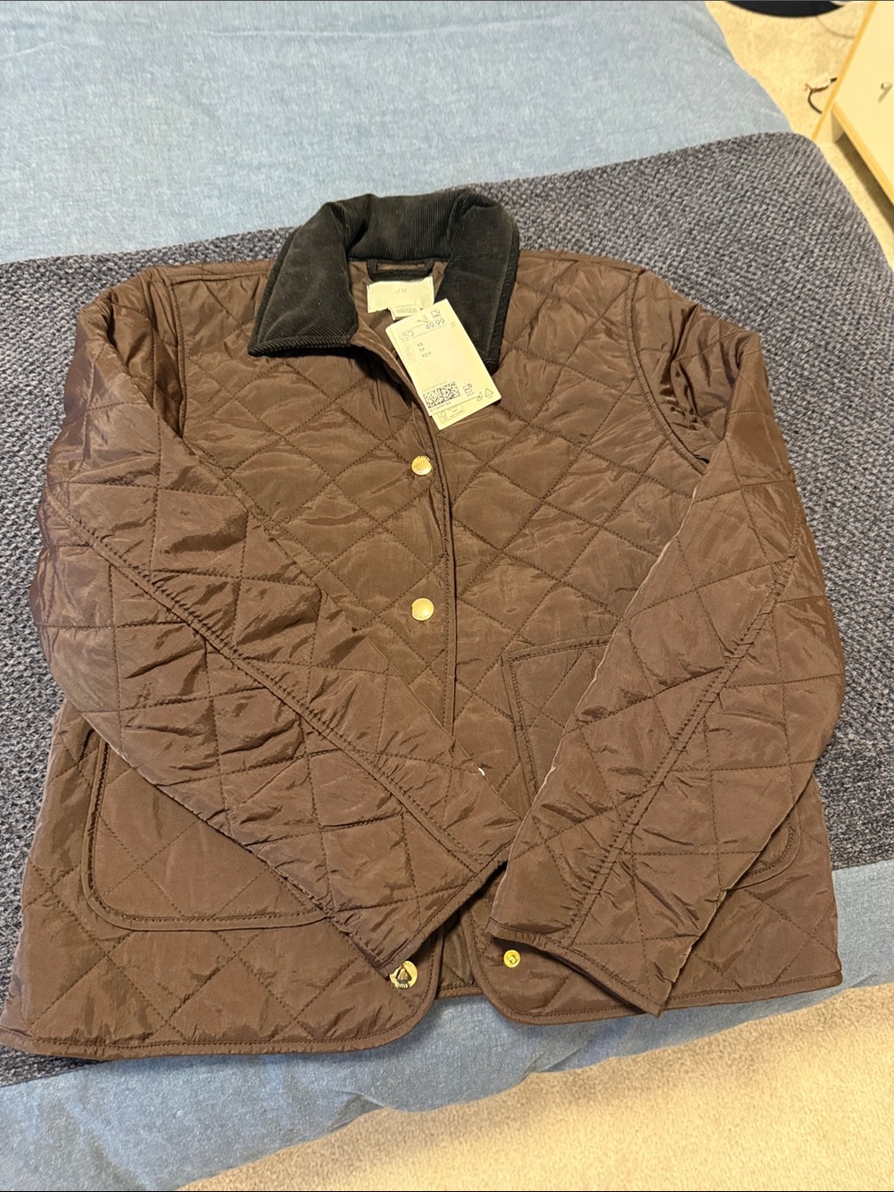 H&M Brown Quilted Puffer Jacket with Black Collar